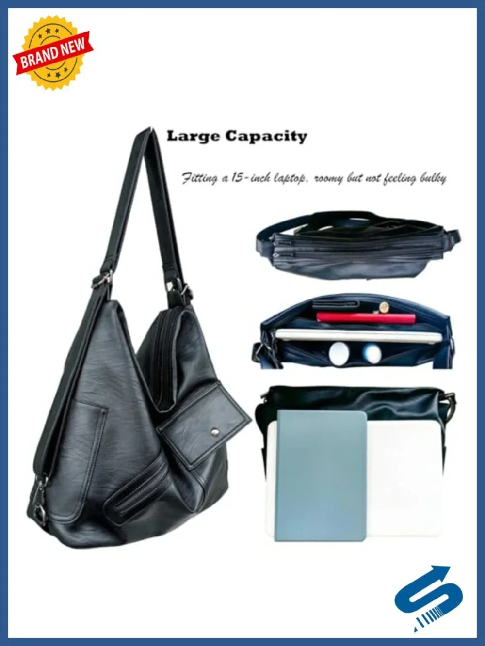 Large Convertible Vegan Leather Crossbody Backpack Tote for Work Travel